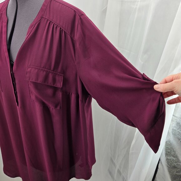 810-2 Torrid Purple/Burgandy Harper ¾ sleeve hi-low Tunic Blouse Size 2 18/20 - Picture 5 of 12